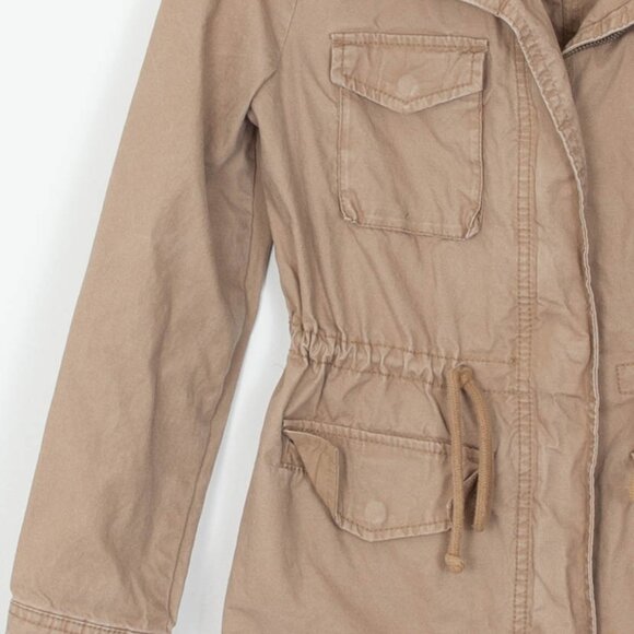 Old Navy Womens Military Jacket Size XS Tan Full Zip Drawstring Waist Pockets - Picture 4 of 9